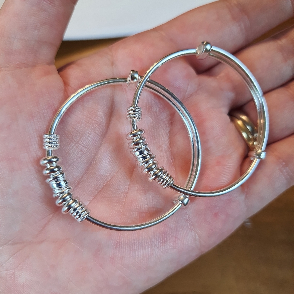 Solid 999 Sterling Silver Baby Bangles-Style 1